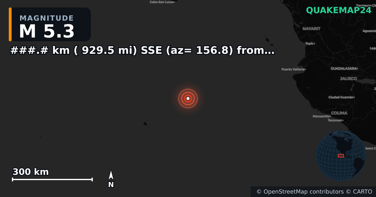 Erdbeben M5,3 bei ###.# km ( 929.5 mi) SSE (az= 156.8) from Estacion Coahuila, B.C., MX — Karte der Lage des Epizentrums