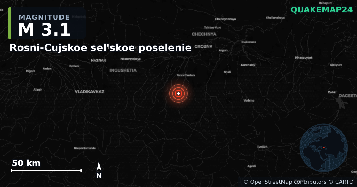 Erdbeben M3,1 bei Rosni-Cujskoe sel'skoe poselenie, Chechnya (Russland) · 2026-09-17 — Karte der Lage des Epizentrums