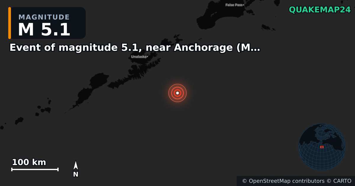 Sismo de M5,1 perto de Event of magnitude 5.1, near Anchorage (Monde) — Mapa da localização do epicentro