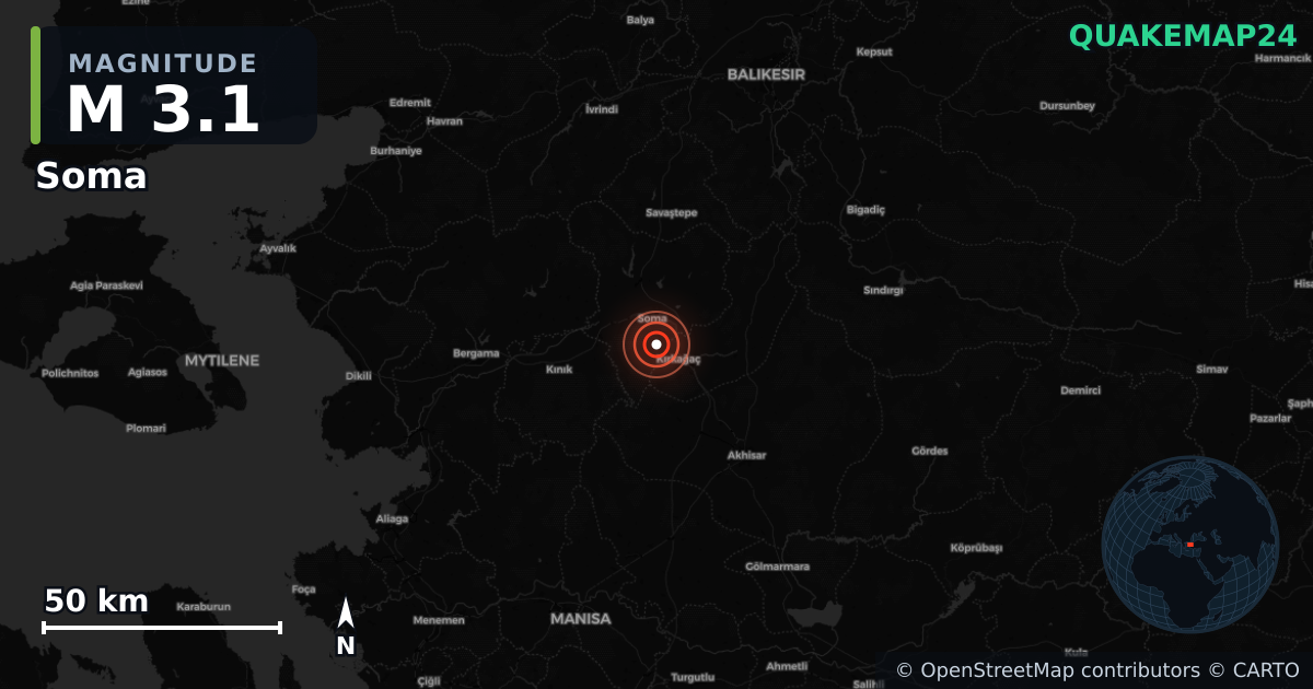 M3.1 earthquake near Soma on Aug 17, 2025 — map of epicenter and shaking intensity | QuakeMap24