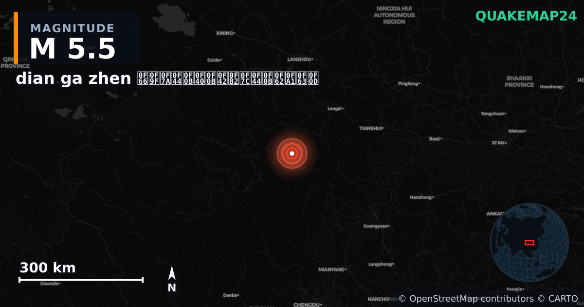 M5.5 earthquake near dian ga zhen སྟེང་ཀ་གྲོང་རྡལ། on Jan 26, 2026 — map of epicenter and shaking intensity | QuakeMap24