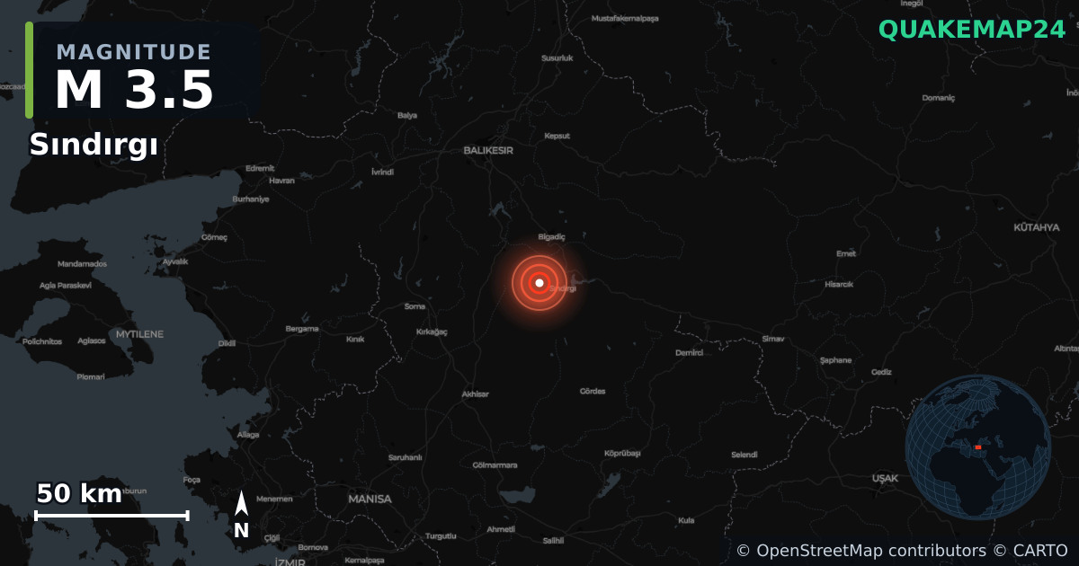 Terremoto de M3,5 cerca de Sındırgı (Turquía) · 2026-01-02 — Mapa de la ubicación del epicentro