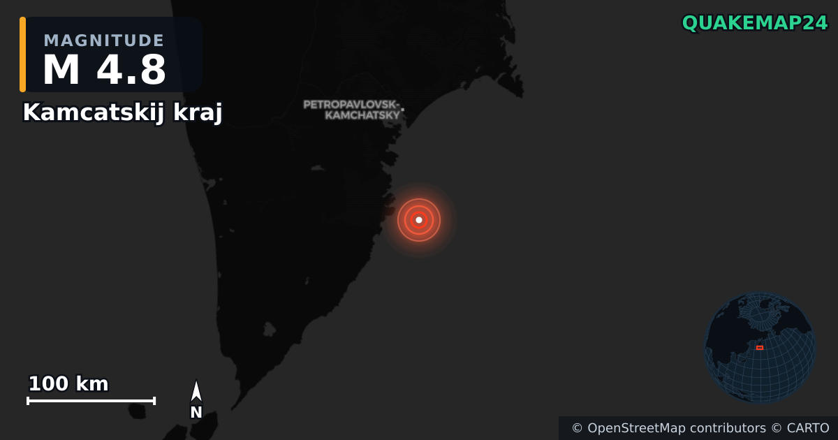 M4.8 earthquake near Kamcatskij kraj on Nov 7, 2025 — map of epicenter and shaking intensity | QuakeMap24