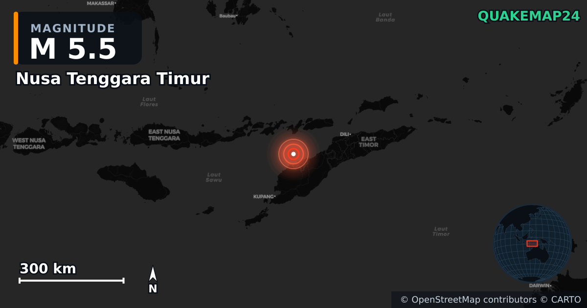 Erdbeben M5,5 bei Nusa Tenggara Timur (Indonesien) — Karte der Lage des Epizentrums