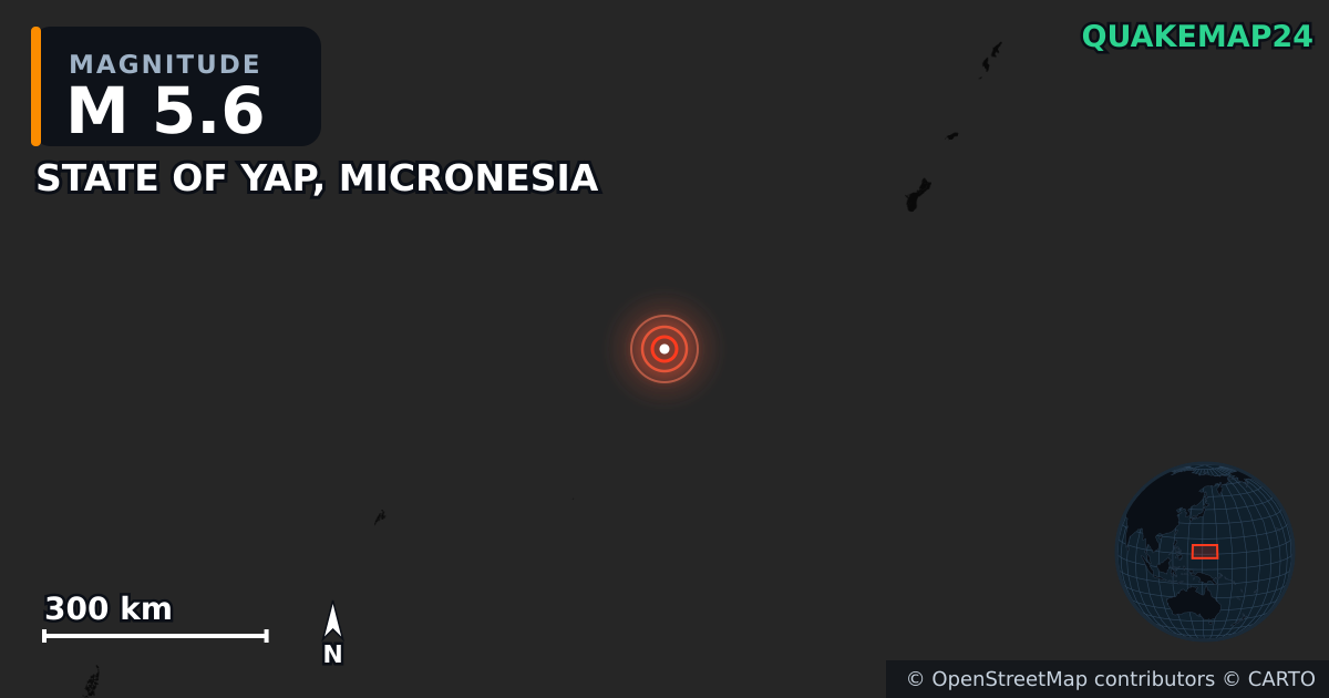 M5.6 Earthquake near STATE OF YAP, MICRONESIA · 2025-10-10 — Map showing the location of the epicenter