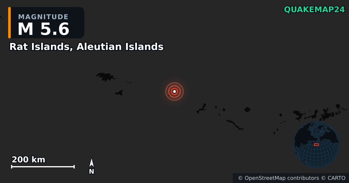 M5.6 earthquake near Rat Islands, Aleutian Islands on Mar 6, 2026 — map of epicenter and shaking intensity | QuakeMap24