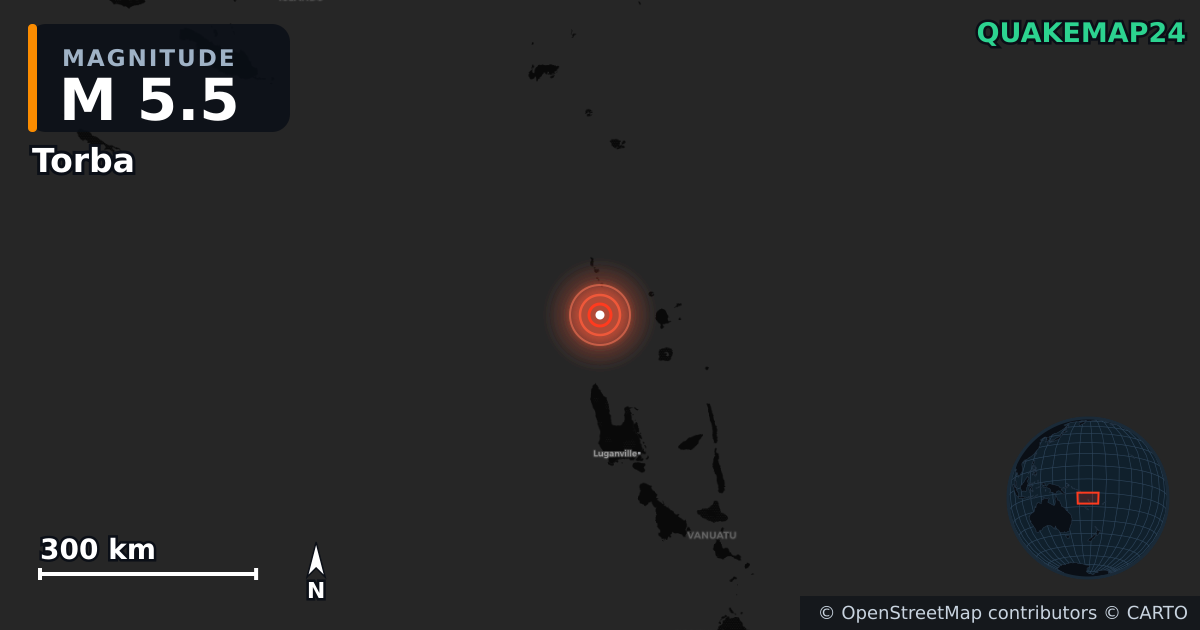 M5.5 earthquake near Torba on Sep 27, 2025 — map of epicenter and shaking intensity | QuakeMap24