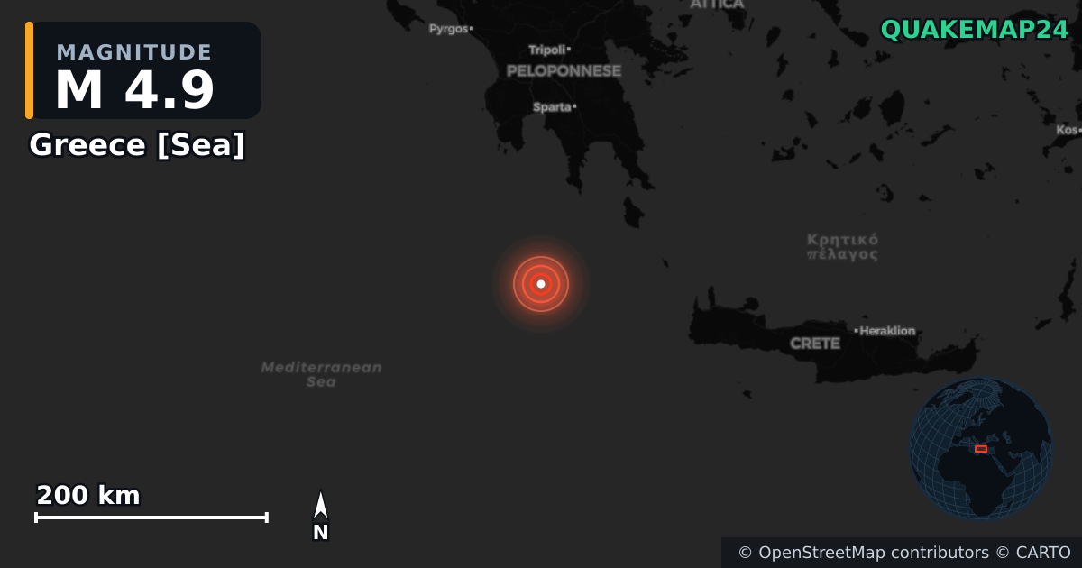 Erdbeben M4,9 bei Greece [Sea] · 2026-04-08 — Karte der Lage des Epizentrums