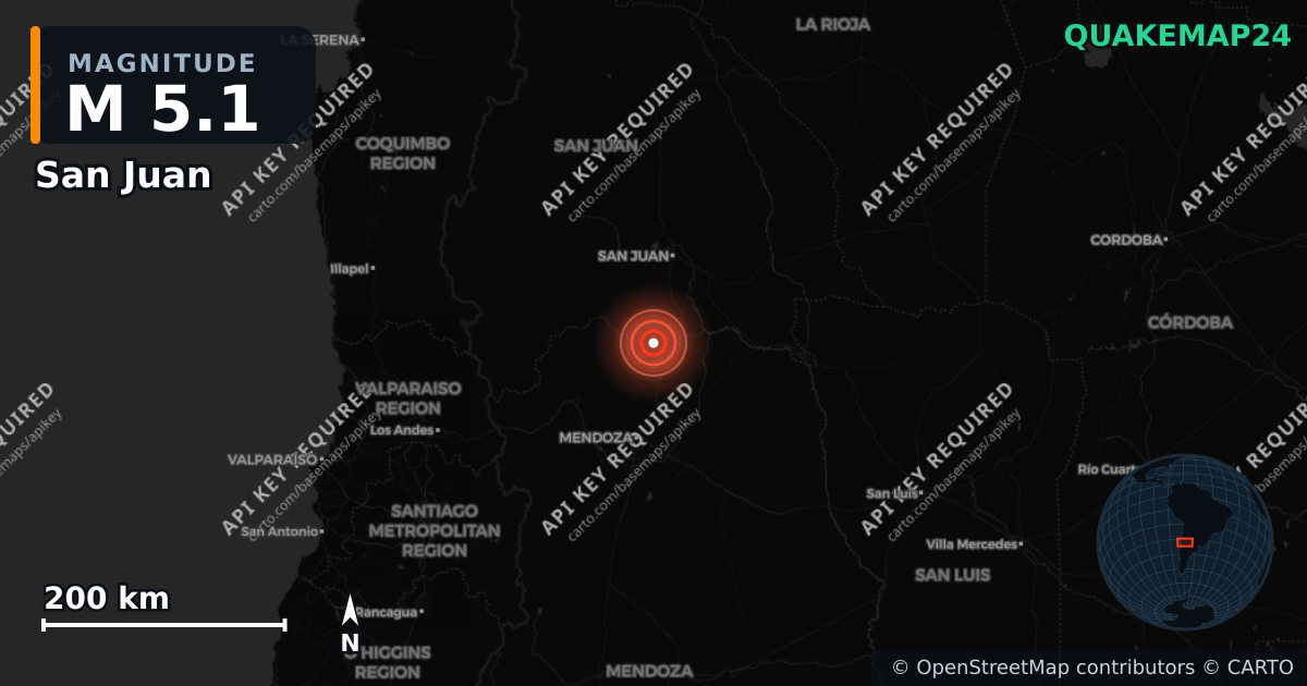 M5.1 earthquake near San Juan on Dec 2, 2025 — map of epicenter and shaking intensity | QuakeMap24