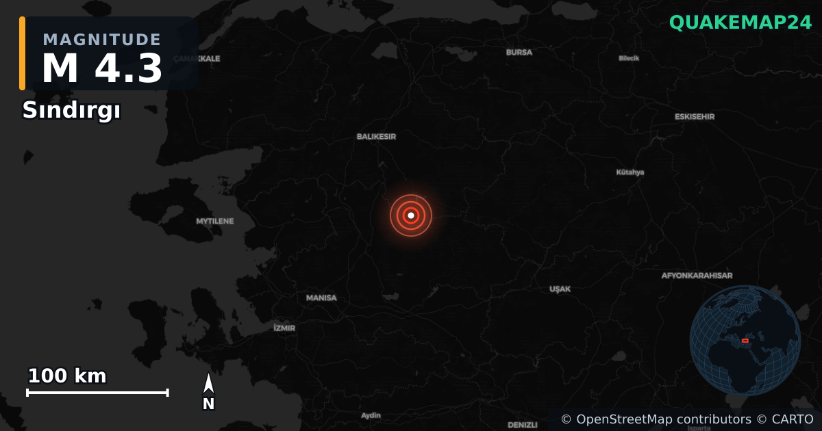 M4.3 earthquake near Sındırgı on Oct 31, 2025 — map of epicenter and shaking intensity | QuakeMap24