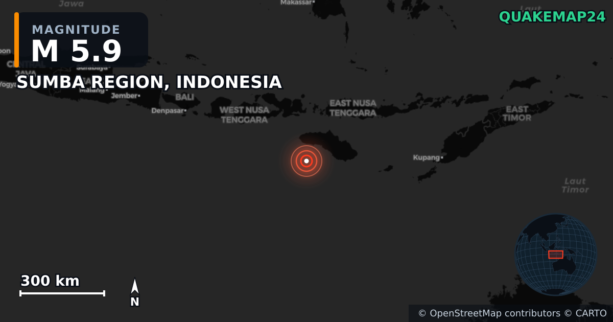 M5.9 earthquake near SUMBA REGION, INDONESIA on Jul 17, 2025 — map of epicenter and shaking intensity | QuakeMap24