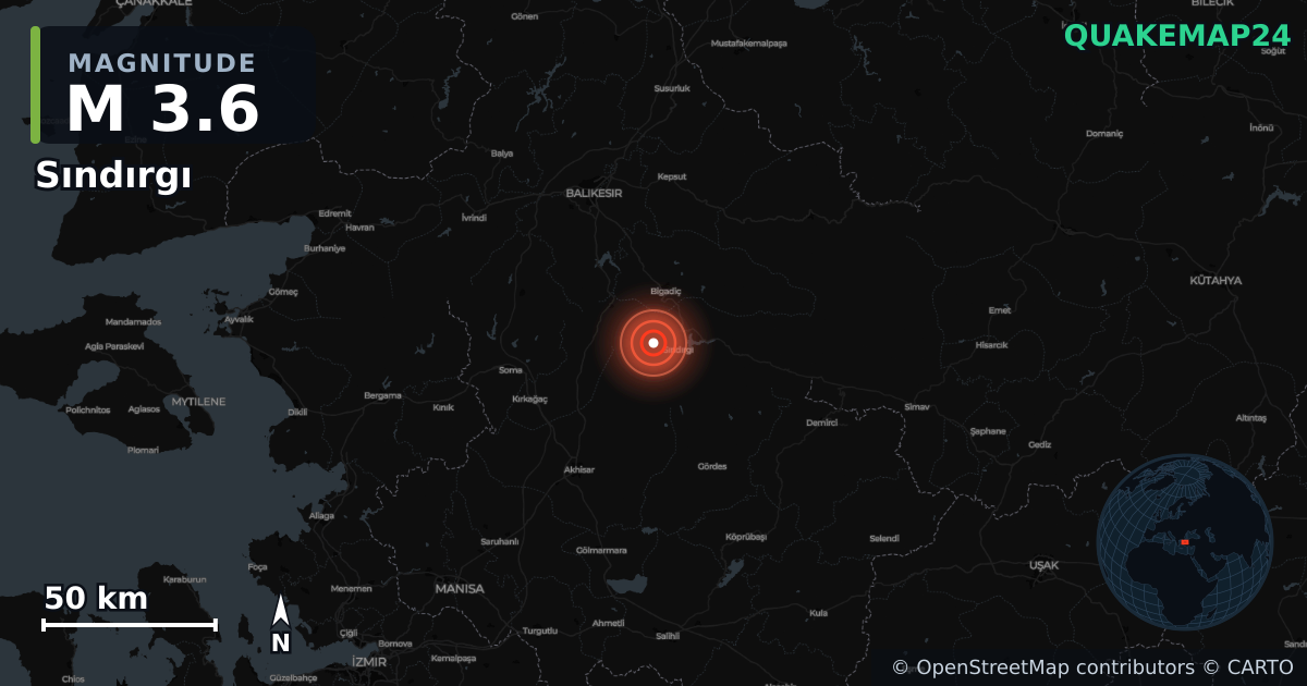 Terremoto de M3,6 cerca de WESTERN TURKEY (Turquía) · 2026-01-02 — Mapa de la ubicación del epicentro