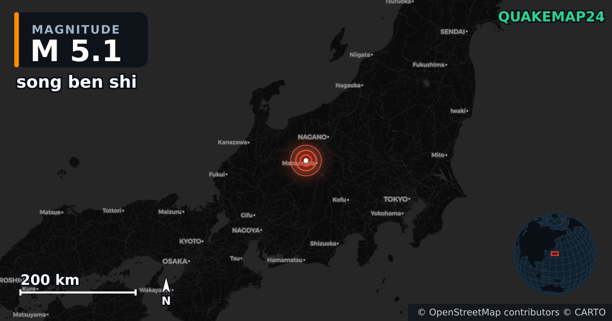 M5.1 earthquake near song ben shi on Jan 15, 2026 — map of epicenter and shaking intensity | QuakeMap24
