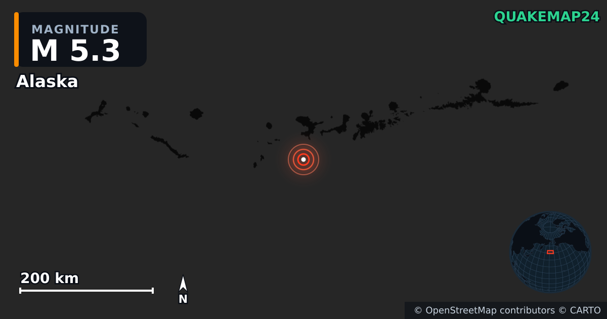 M5.3 earthquake near Alaska on Sep 21, 2025 — map of epicenter and shaking intensity | QuakeMap24