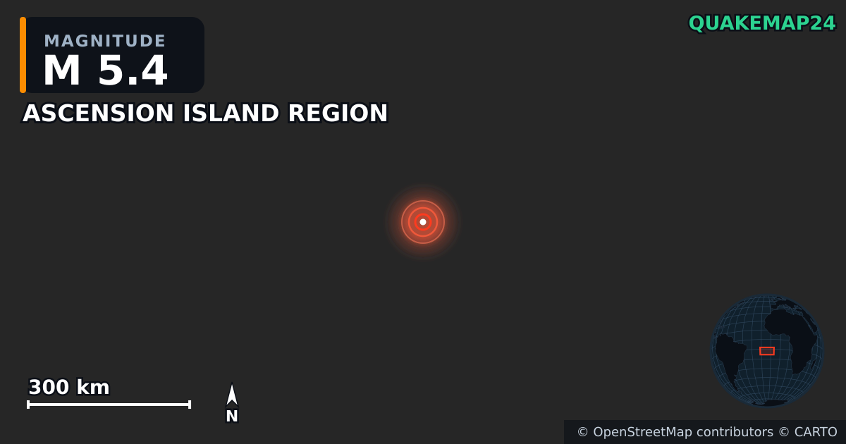 M5.4 Earthquake near ASCENSION ISLAND REGION · 2026-01-28 — Map showing the location of the epicenter