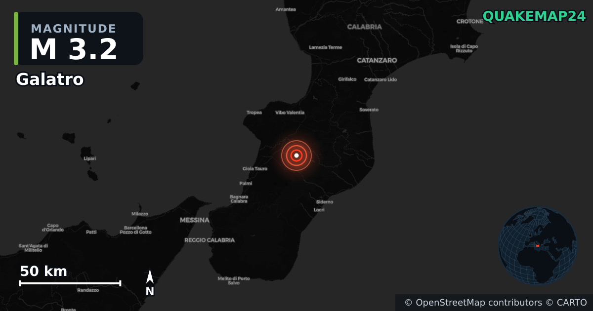 Sismo de M3,2 perto de Galatro, Calabria (Itália) · 2026-09-15 — Mapa da localização do epicentro