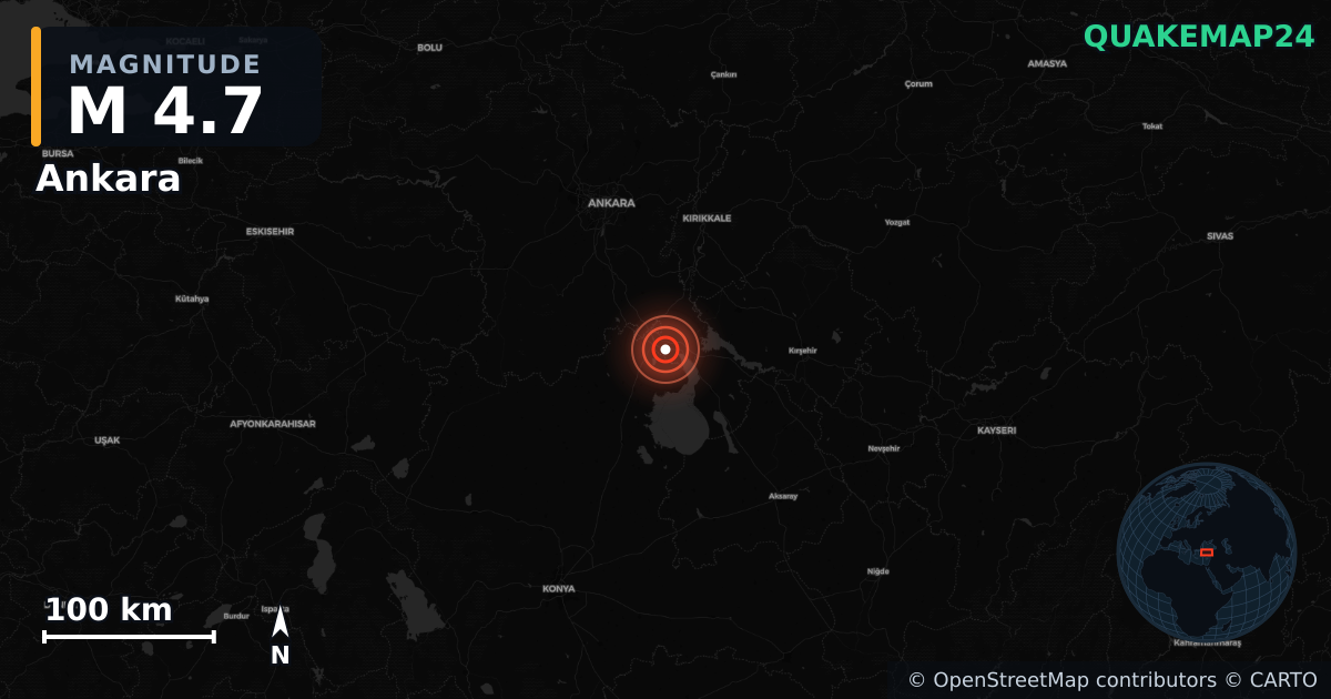 M4.7 earthquake near Ankara on May 15, 2025 — map of epicenter and shaking intensity | QuakeMap24