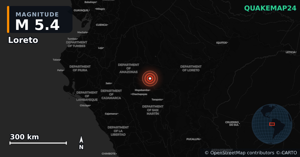 M5.4 earthquake near Loreto on Jul 6, 2025 — map of epicenter and shaking intensity | QuakeMap24