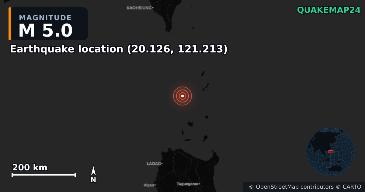Sismo de M5,0 · 2025-12-08 — Mapa da localização do epicentro
