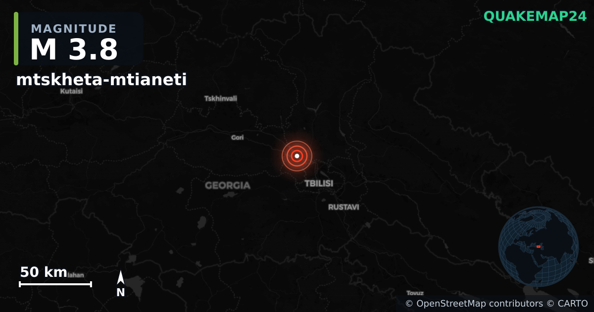 M3.8 earthquake near mtskheta-mtianeti on Dec 18, 2025 — map of epicenter and shaking intensity | QuakeMap24