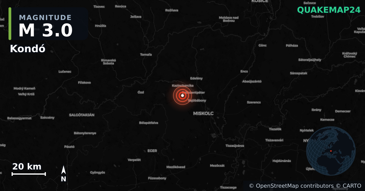 M3.0 earthquake near Kondó on Aug 9, 2026 — map of epicenter and shaking intensity | QuakeMap24