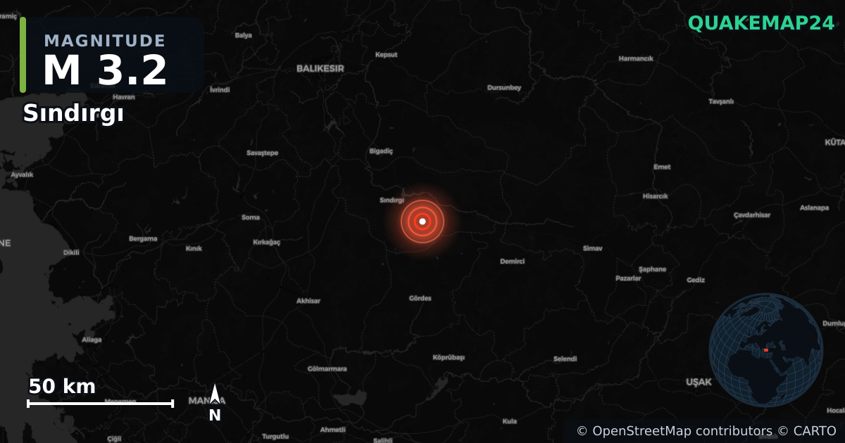 M3.2 earthquake near Sındırgı on Jan 26, 2026 — map of epicenter and shaking intensity | QuakeMap24