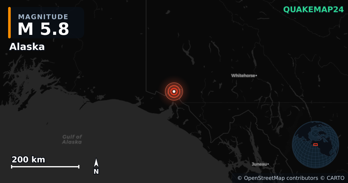 M5.8 earthquake near Alaska on Dec 8, 2025 — map of epicenter and shaking intensity | QuakeMap24