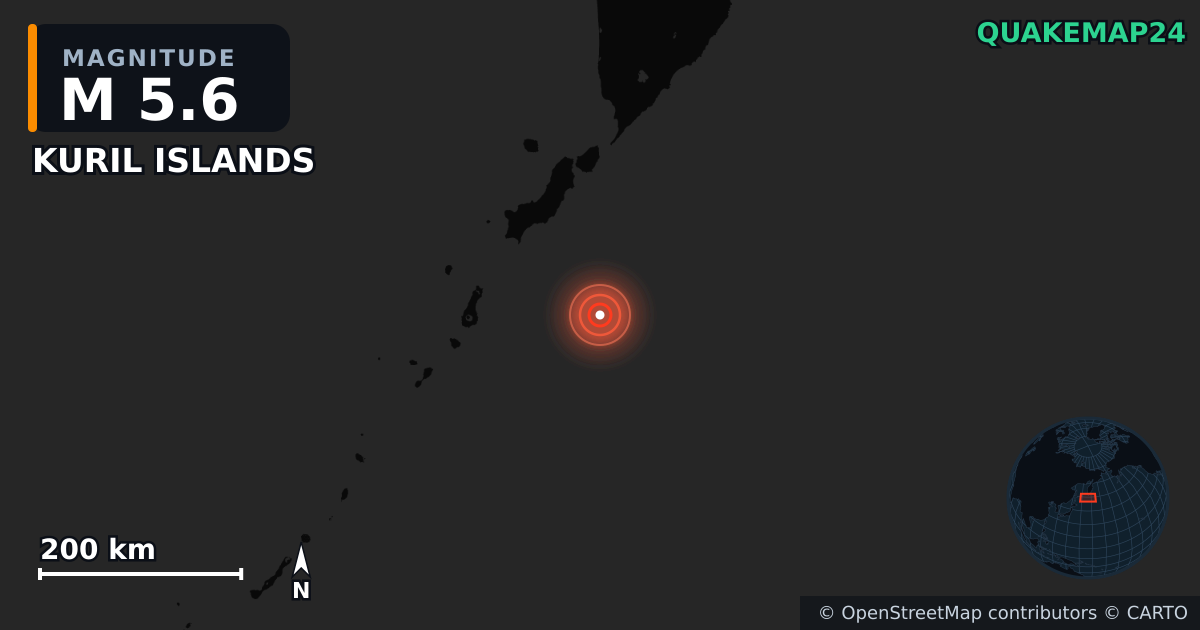 M5.6 earthquake near KURIL ISLANDS on Jul 30, 2025 — map of epicenter and shaking intensity | QuakeMap24