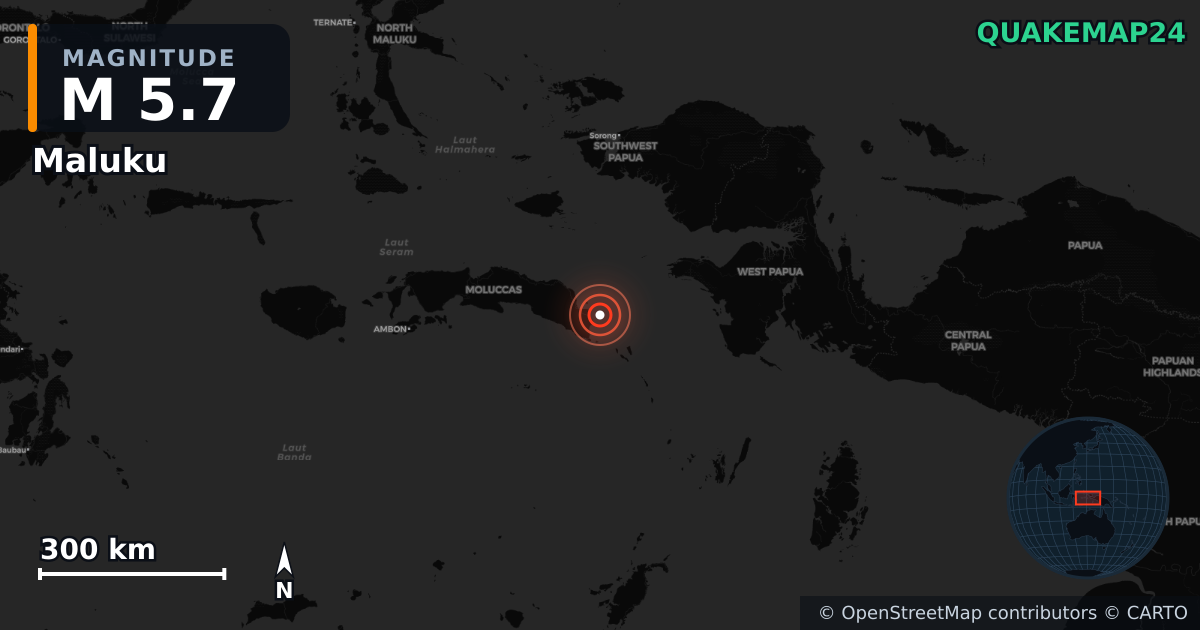 M5.7 earthquake near Maluku on Jun 4, 2025 — map of epicenter and shaking intensity | QuakeMap24