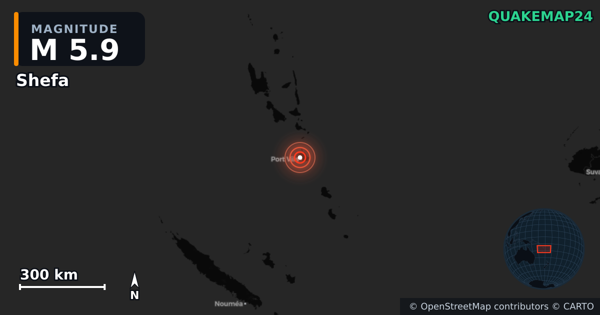 M5.9 earthquake near Shefa on May 11, 2025 — map of epicenter and shaking intensity | QuakeMap24