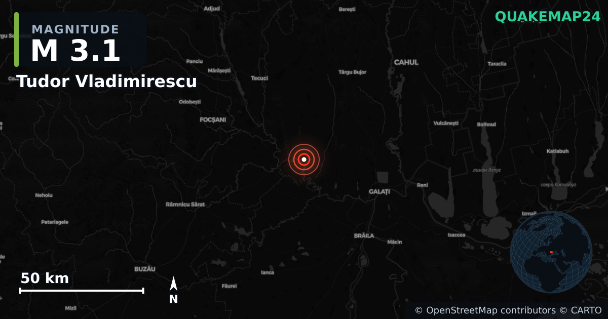Erdbeben M3,1 bei Tudor Vladimirescu (Rumänien) · 2026-09-06 — Karte der Lage des Epizentrums