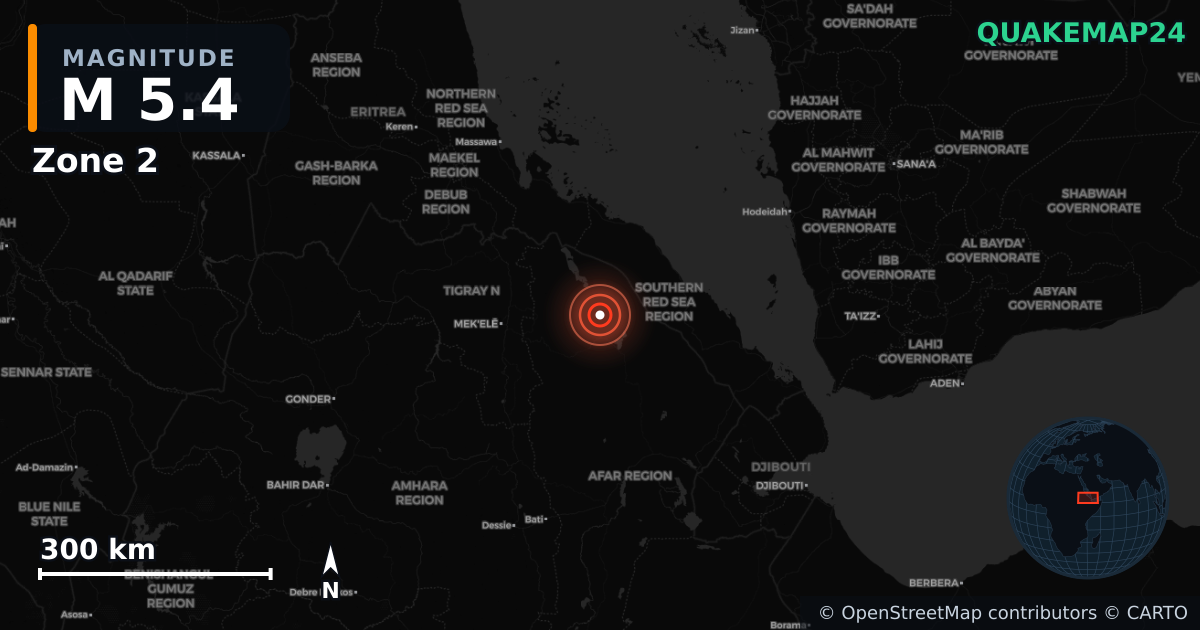 M5.4 earthquake near Zone 2 on Nov 23, 2025 — map of epicenter and shaking intensity | QuakeMap24
