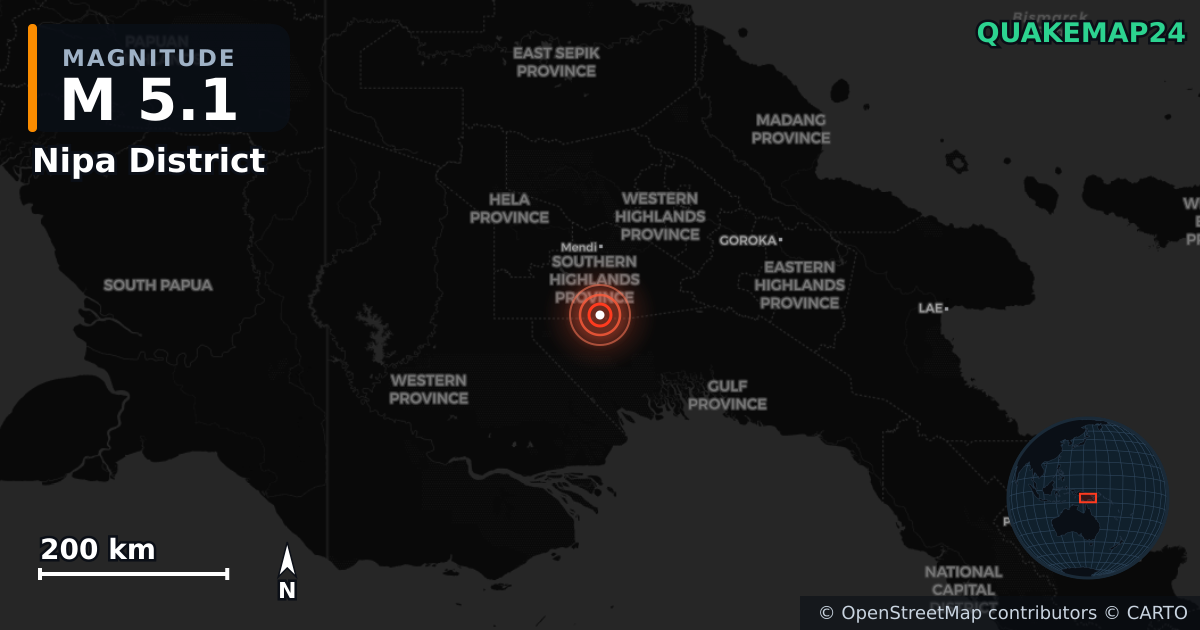 M5.1 earthquake near Nipa District on Aug 15, 2026 — map of epicenter and shaking intensity | QuakeMap24