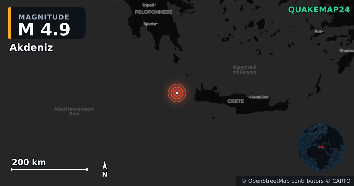 Sismo de M4,9 perto de Akdeniz · 2025-11-11 — Mapa da localização do epicentro