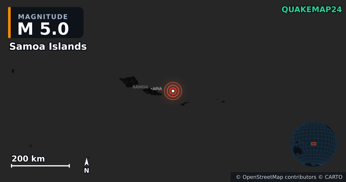 Erdbeben M5,0 bei Samoa Islands — Karte der Lage des Epizentrums