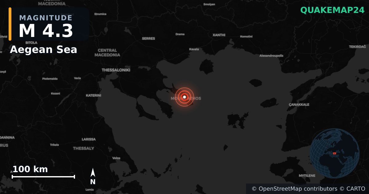 M4.3 earthquake near Aegean Sea on Jun 10, 2025 — map of epicenter and shaking intensity | QuakeMap24