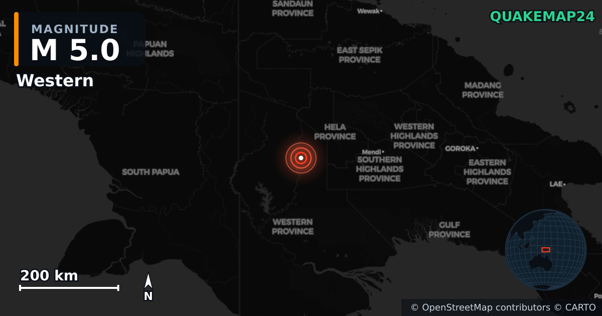 M5.0 earthquake near Western on Jul 15, 2025 — map of epicenter and shaking intensity | QuakeMap24
