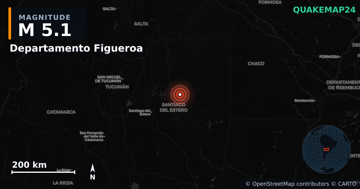 M5.1 earthquake near Departamento Figueroa on Jul 3, 2025 — map of epicenter and shaking intensity | QuakeMap24