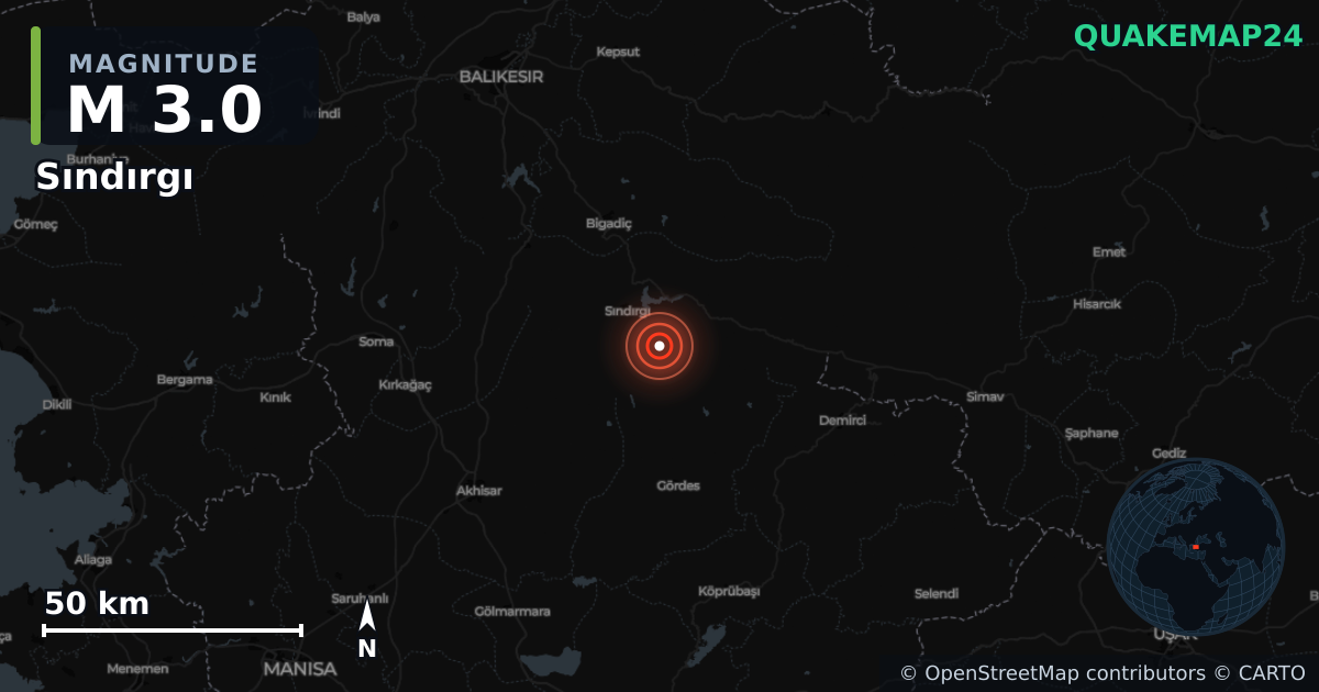 Terremoto de M3,0 cerca de WESTERN TURKEY (Turquía) · 2026-01-01 — Mapa de la ubicación del epicentro