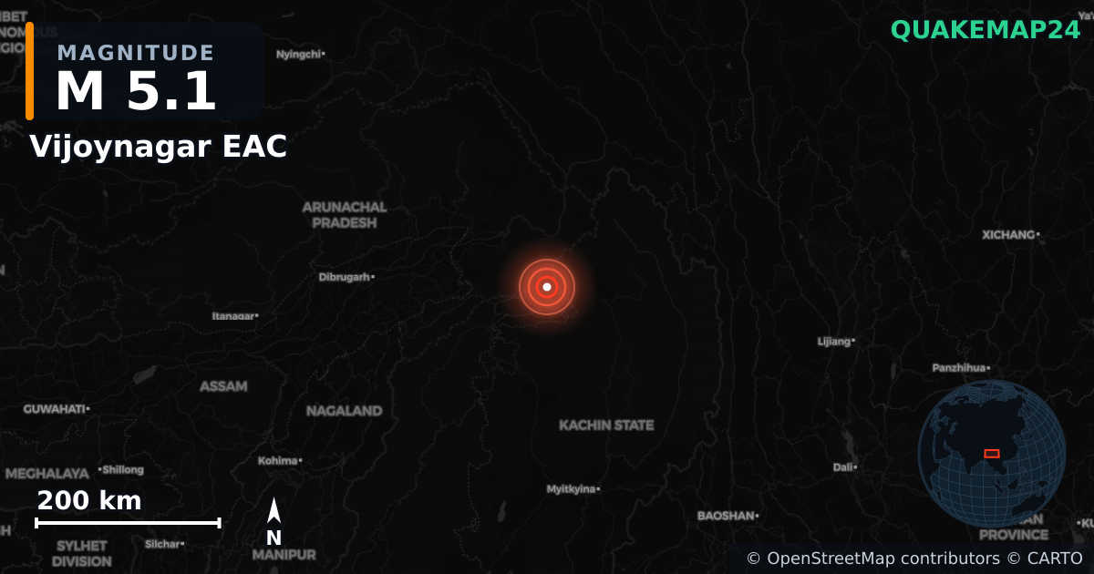 M5.1 earthquake near Vijoynagar EAC on Jan 21, 2026 — map of epicenter and shaking intensity | QuakeMap24