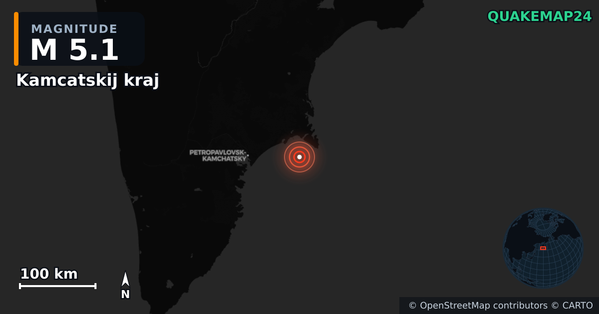 M5.1 earthquake near Kamcatskij kraj on Jan 2, 2026 — map of epicenter and shaking intensity | QuakeMap24