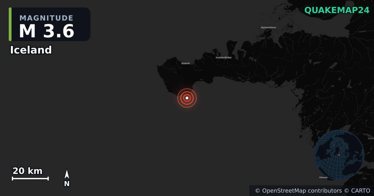 Sismo de M3,6 perto de Iceland (Islândia) · 2026-09-17 — Mapa da localização do epicentro