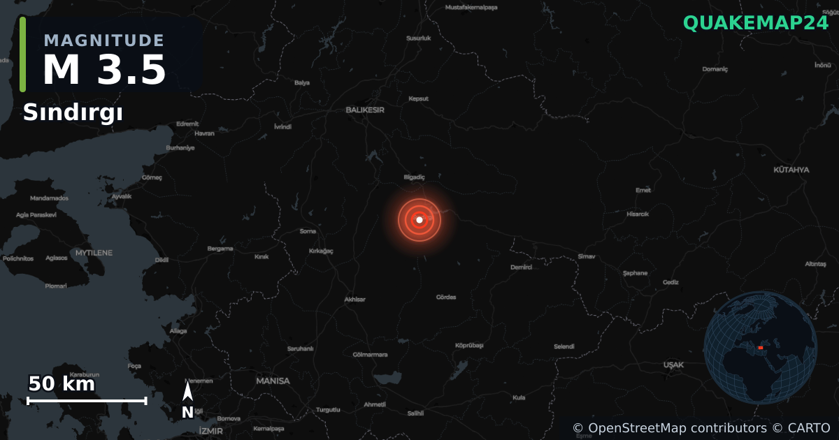 Terremoto de M3,5 cerca de WESTERN TURKEY (Turquía) · 2025-12-17 — Mapa de la ubicación del epicentro