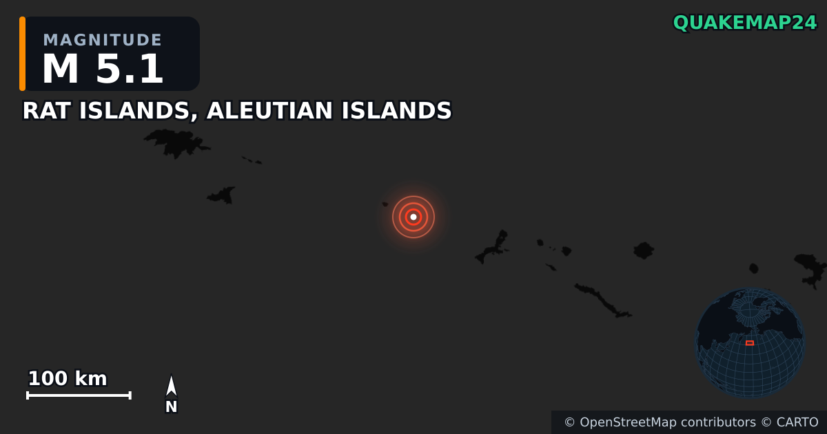 Erdbeben M5,1 bei RAT ISLANDS, ALEUTIAN ISLANDS — Karte der Lage des Epizentrums