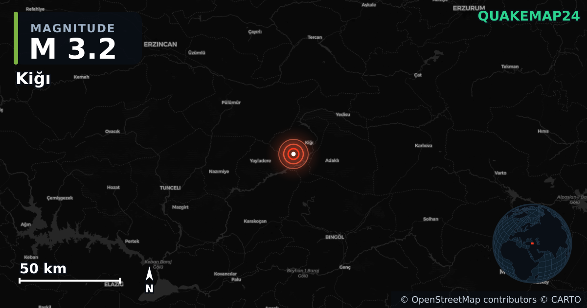 M3.2 earthquake near Kiğı on Jun 1, 2025 — map of epicenter and shaking intensity | QuakeMap24