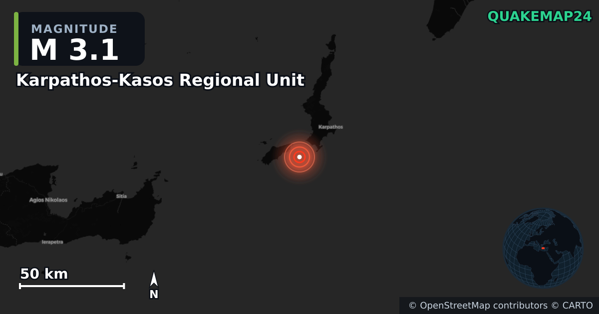 Erdbeben M3,1 bei Karpathos-Kasos Regional Unit, South Aegean (Griechenland) · 2026-09-16 — Karte der Lage des Epizentrums