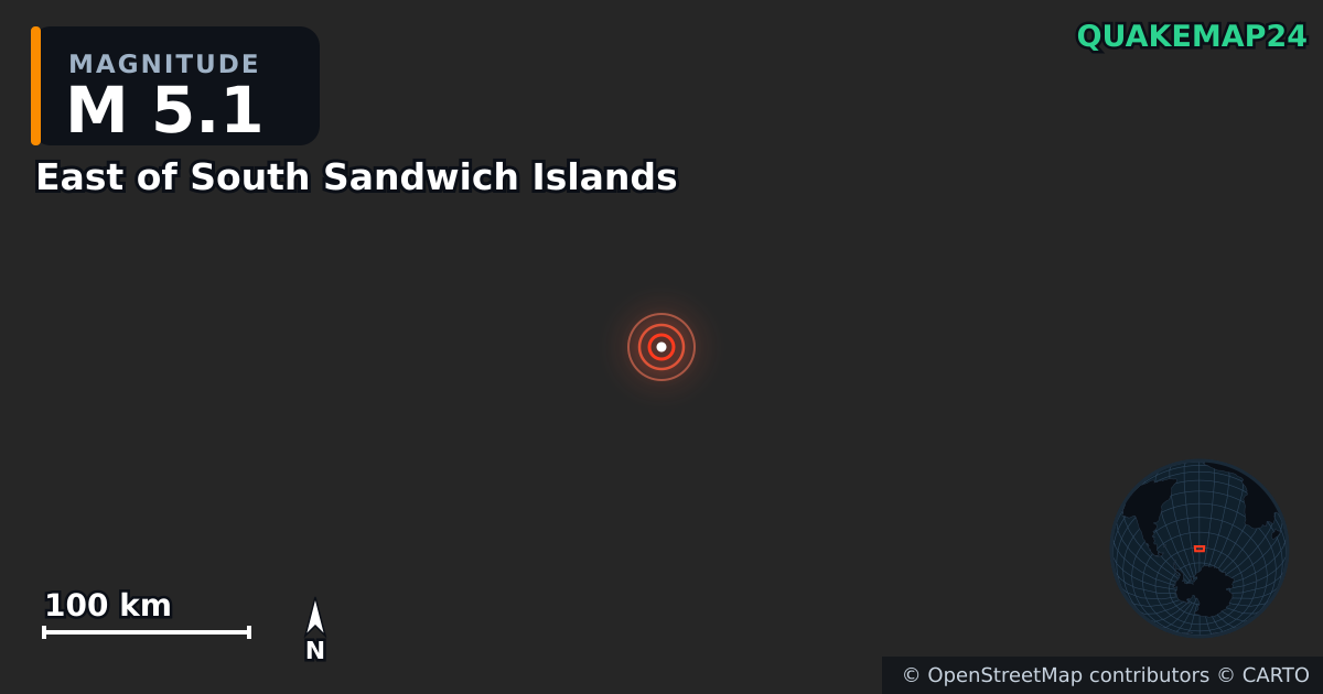 Terremoto de M5,1 cerca de East of South Sandwich Islands · 2025-06-20 — Mapa de la ubicación del epicentro