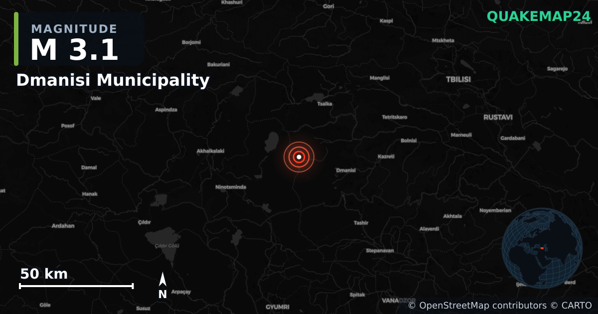 Erdbeben M3,1 bei Dmanisi Municipality, Lower Kartli (Georgien) · 2026-09-16 — Karte der Lage des Epizentrums