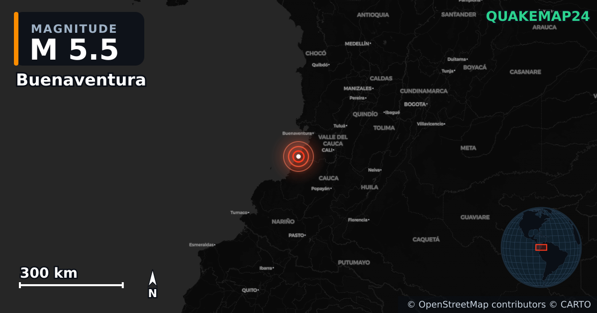 M5.5 earthquake near Buenaventura on Jul 29, 2025 — map of epicenter and shaking intensity | QuakeMap24