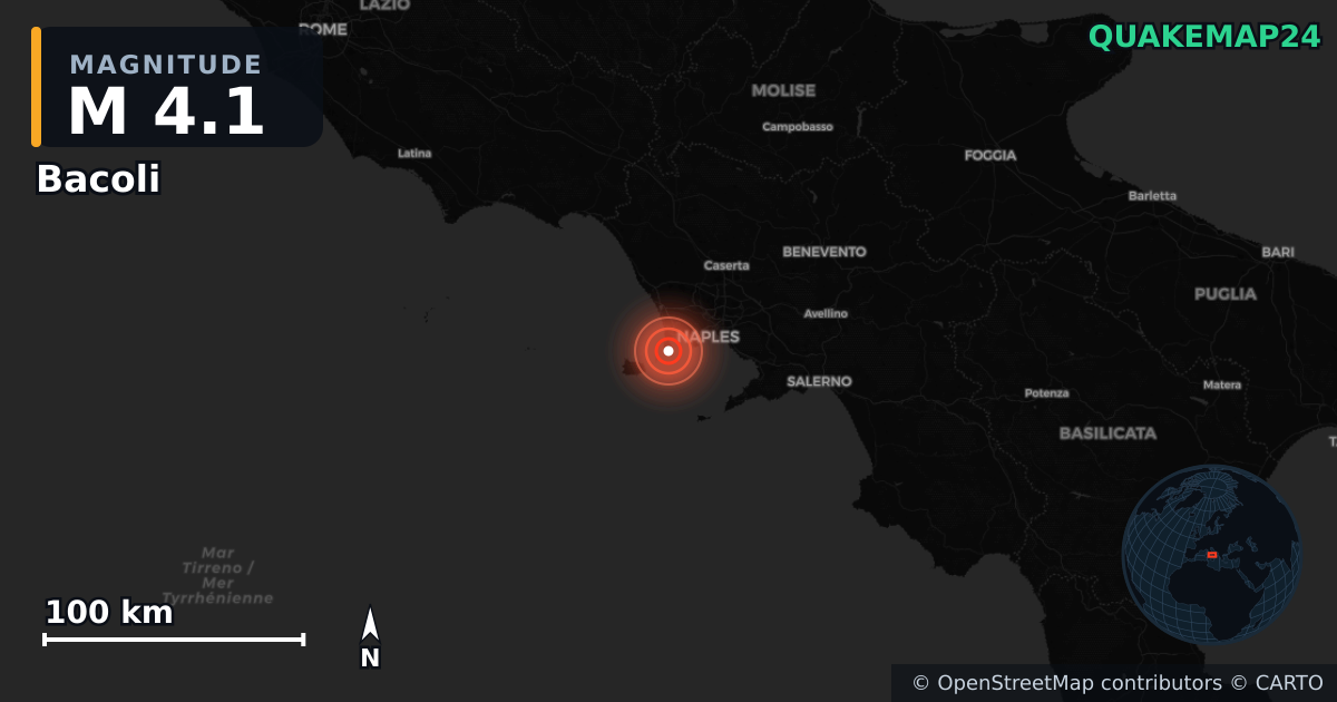 Sismo de M4,1 perto de Bacoli, Campania (Itália) · 2026-05-21 — Mapa da localização do epicentro